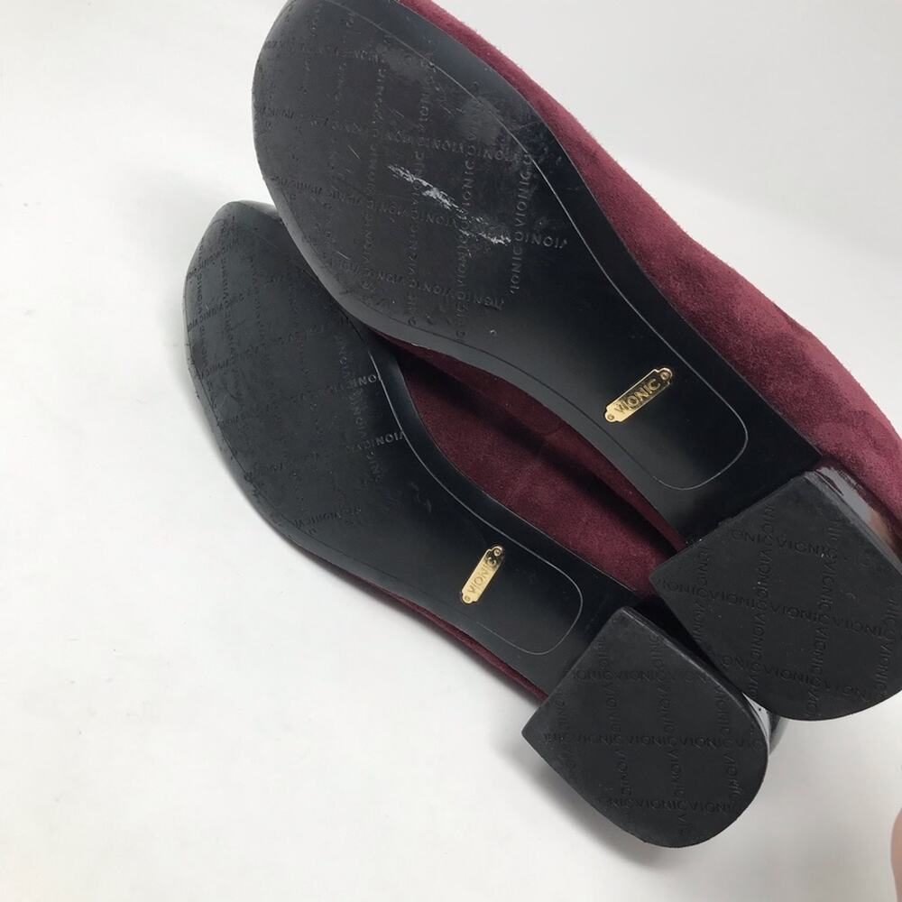 Vionic Daphne Suede Patent Block Heel Bow Low Pump Shoes Merlot Black Burgundy 8 - Picture 8 of 13